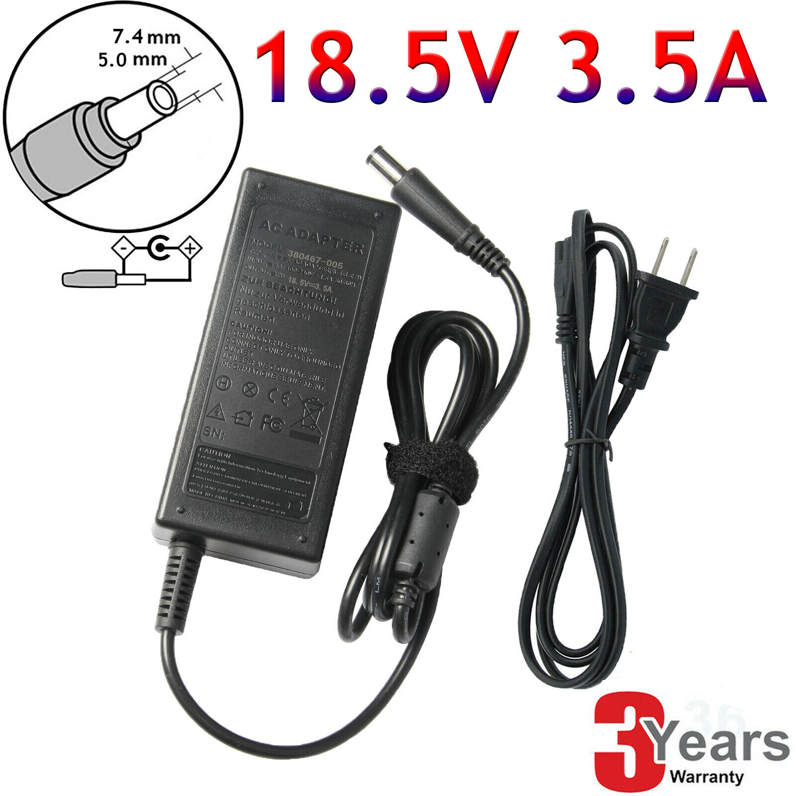 For HP Pavilion DV3 DV4 DV5t DV6 DV7 AC Adapter Charger 65W 391172-001 