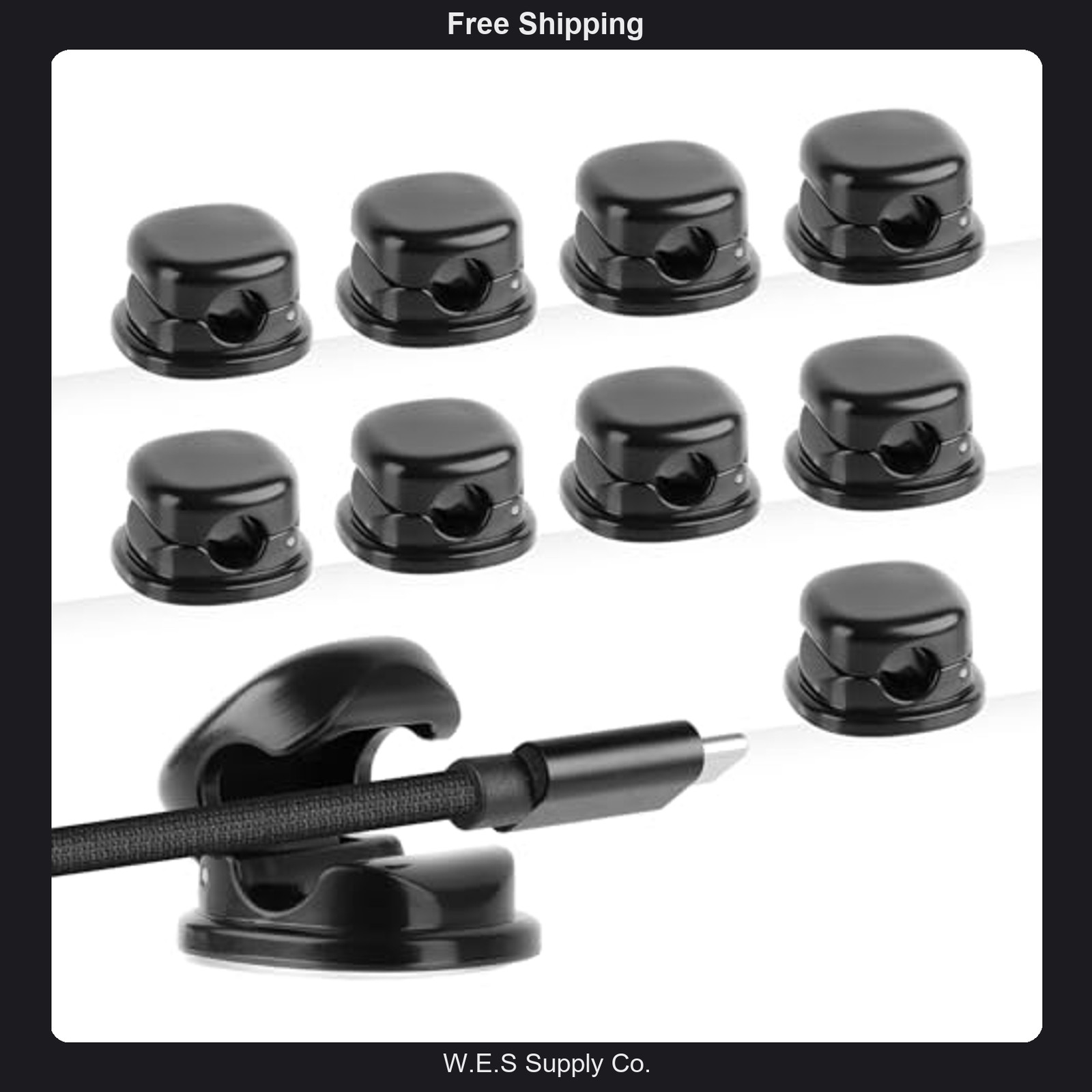 7mm Spring Cable Holder Clips 9 Pack Desk Cord Organizer Black