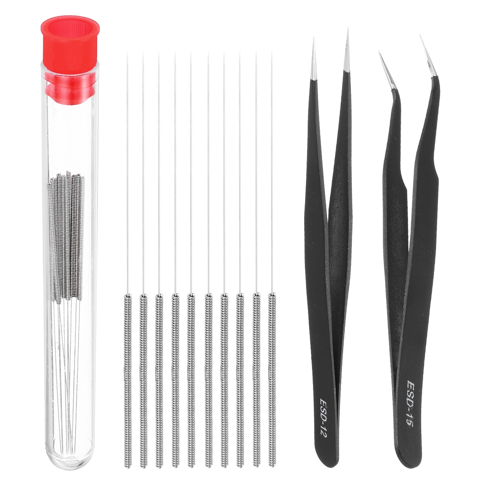 10Pcs, Stainless Steel 0.2mm 3D Printer Nozzle Cleaning Needles 2Pcs, Tweezers
