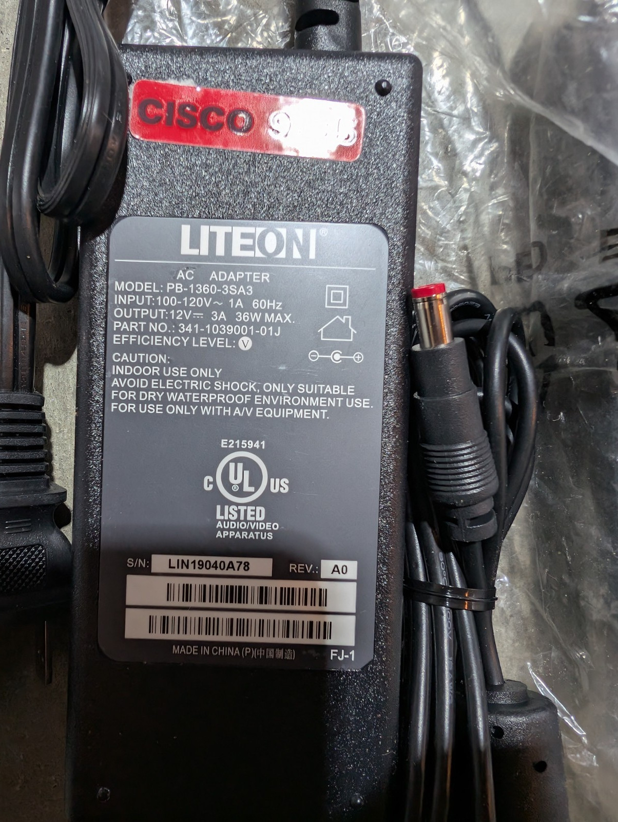 Liteon PB-1360-3SA3 12V=3A 36 Watts Max Power Adapter