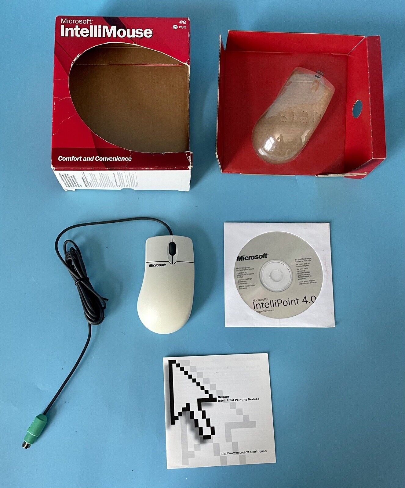 Vintage 2001 Microsoft IntelliMouse — New Open Box — PS/2 Wired w/ Scroll Wheel