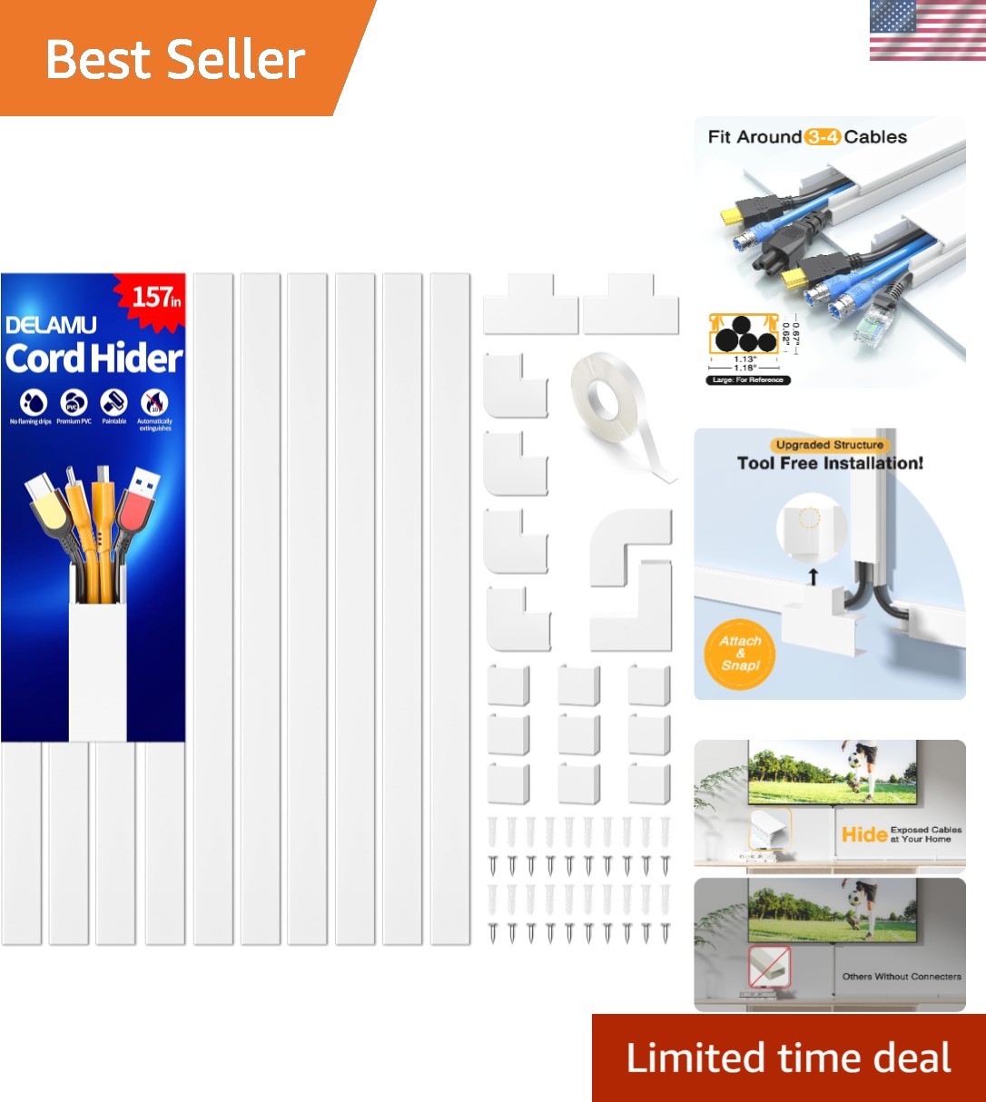 157in  PVC Cord Hider - Paintable Cable Management for Neat Spaces
