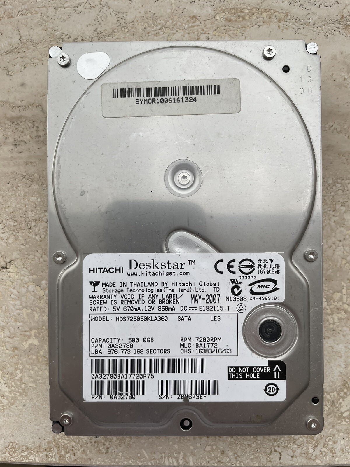 Hitachi Deskstar SUN 500GB 3.5-Inch 7.2K 3G SATA HDD HDS7250SASUN500G 0A32216