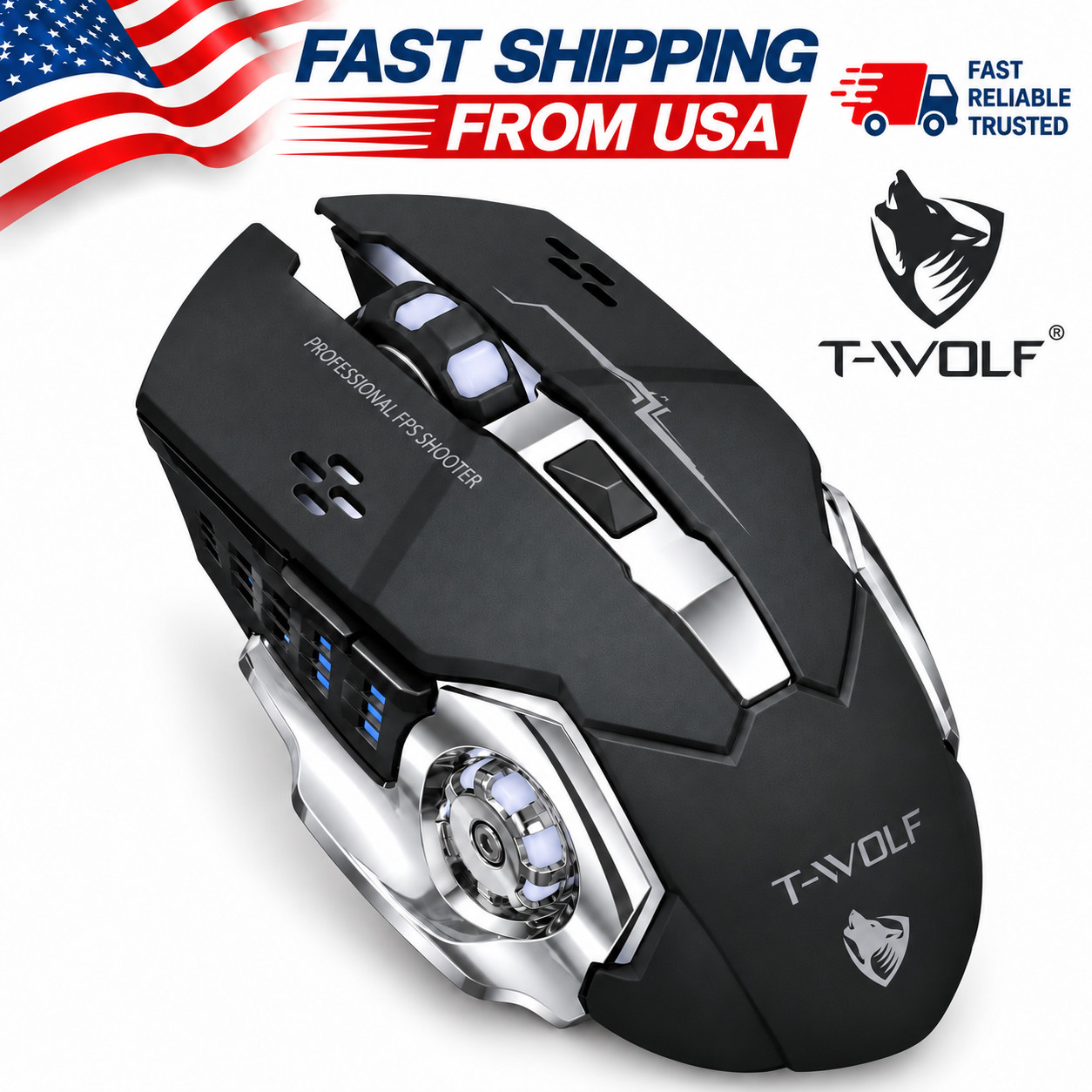 T-WOLF Q13 Wireless Gaming Mouse Bluetooth 2.4G RGB Rechargeable 2400 DPI
