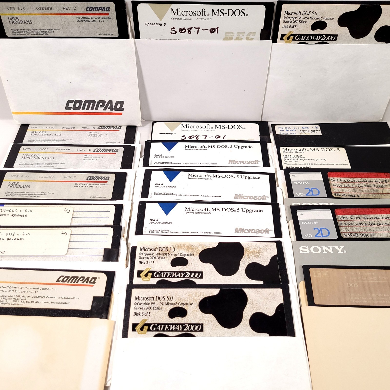 Vintage OEM MS DOS 5.25" v2.10–6.22 IBM Compaq Gateway Microsoft 27 Disk Lot