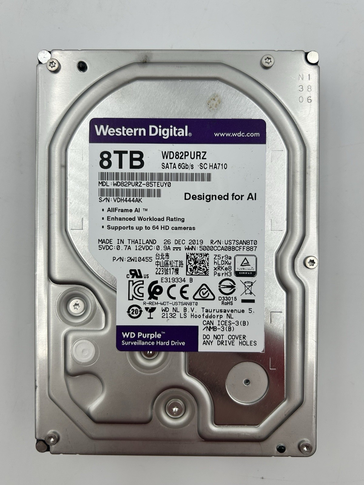 Western Digital Purple 8TB Internal Desktop Surveillance Hard Drive (WD82PURZ)