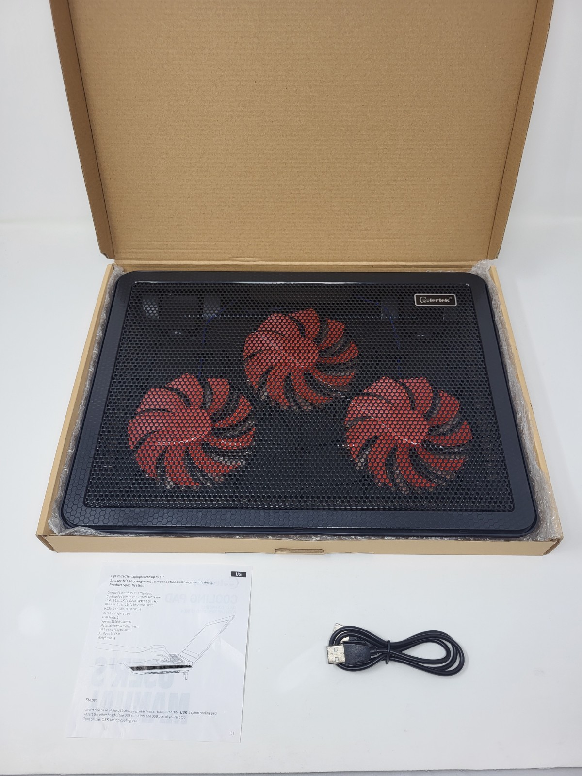 Coolertek Cooler Cooling Pad C3K Red - Slim Portable USB Powered Laptop 17"
