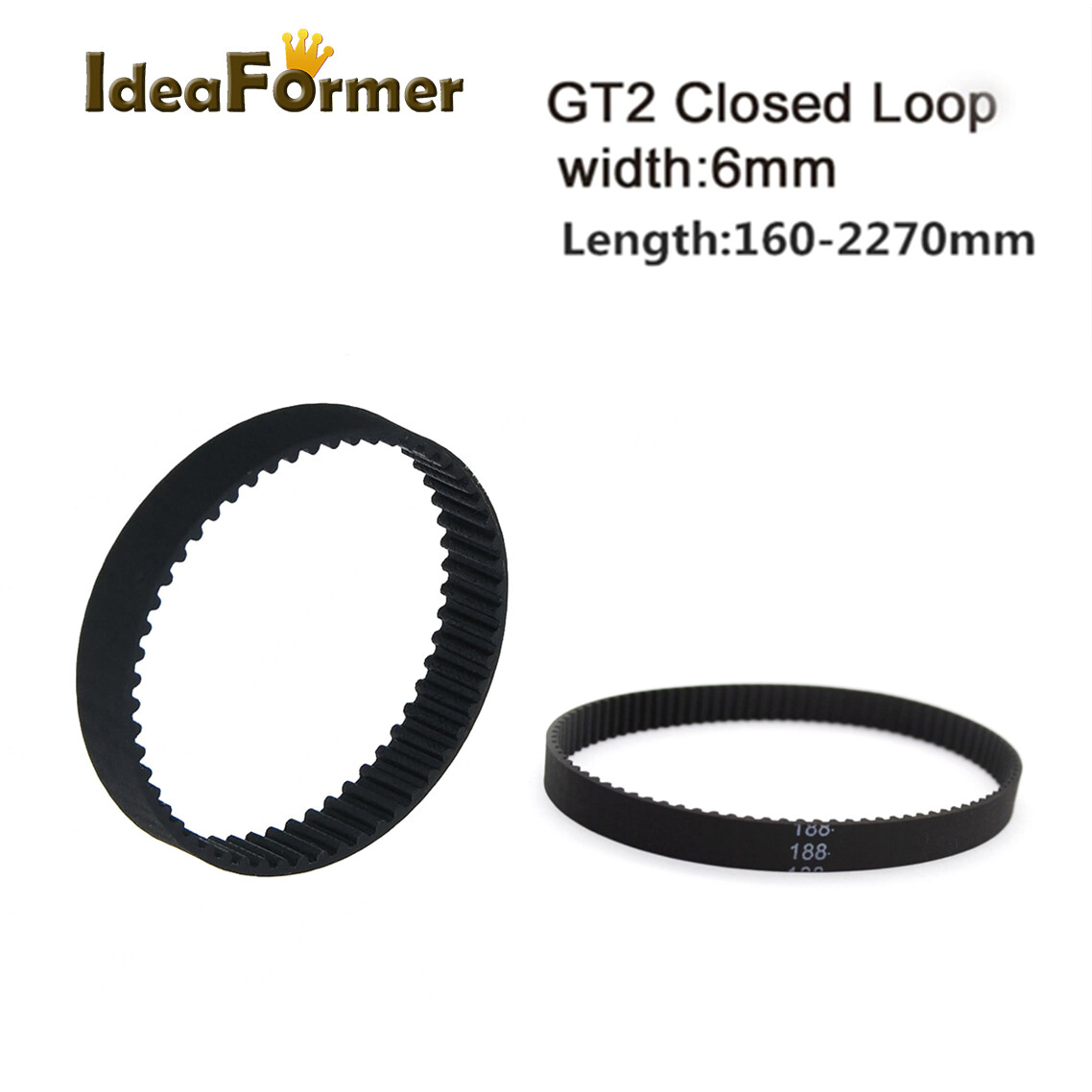 GT2 2GT-6mm width Closed-Loop Timing Belt 160 188 200 600 610 810 976 2270mm.