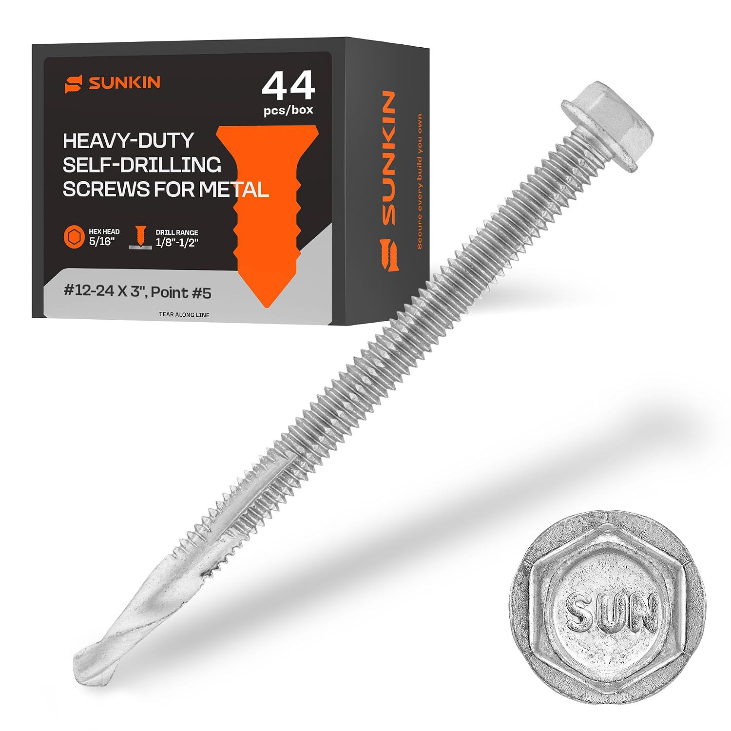 44 PCS #12 X 3 Inch Hex Head Self Tapping Screws for Metal Thick Steel Rust