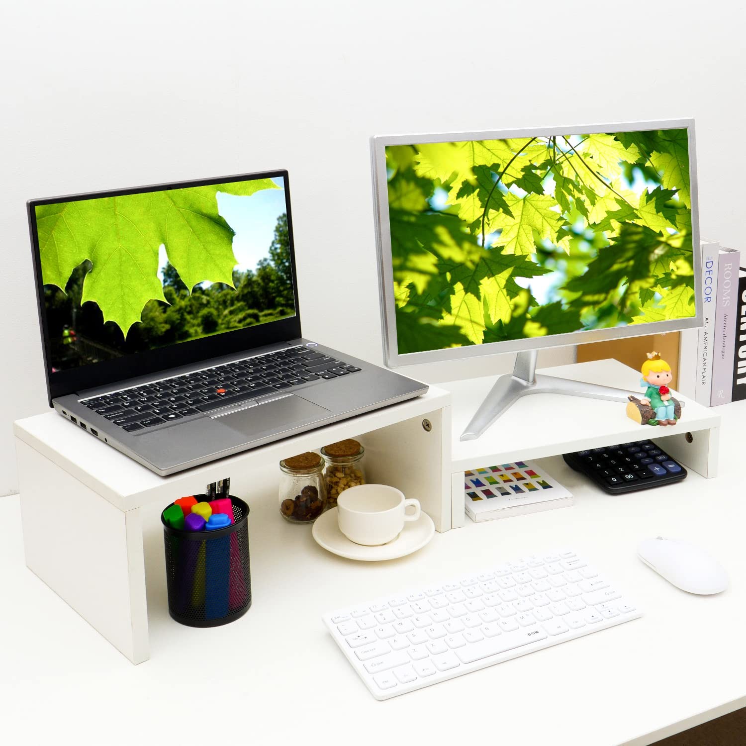 New Best TEAMIX Adjustable White Monitor Stand Riser - 2 Pack, Wood Tier for