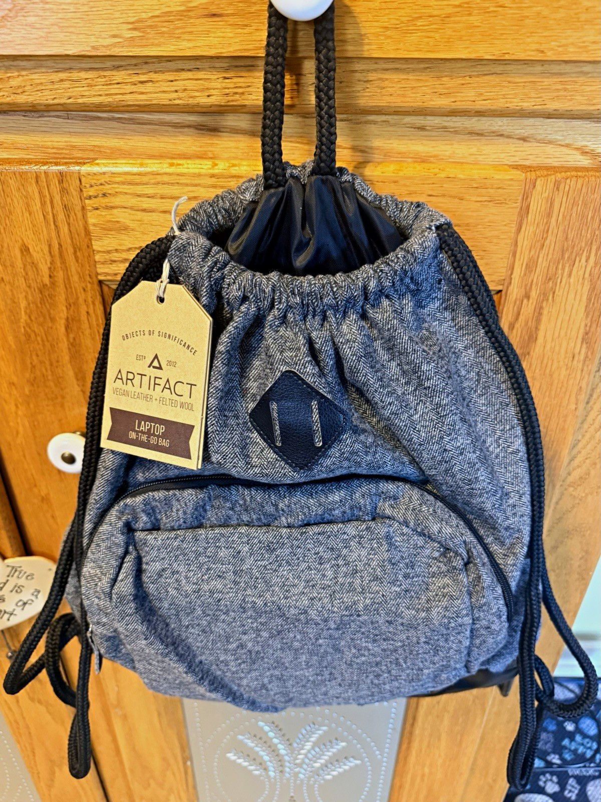 Artifact Laptop On-The-Go 15in Backpack Felted Wool Vegan Leather Gray Black