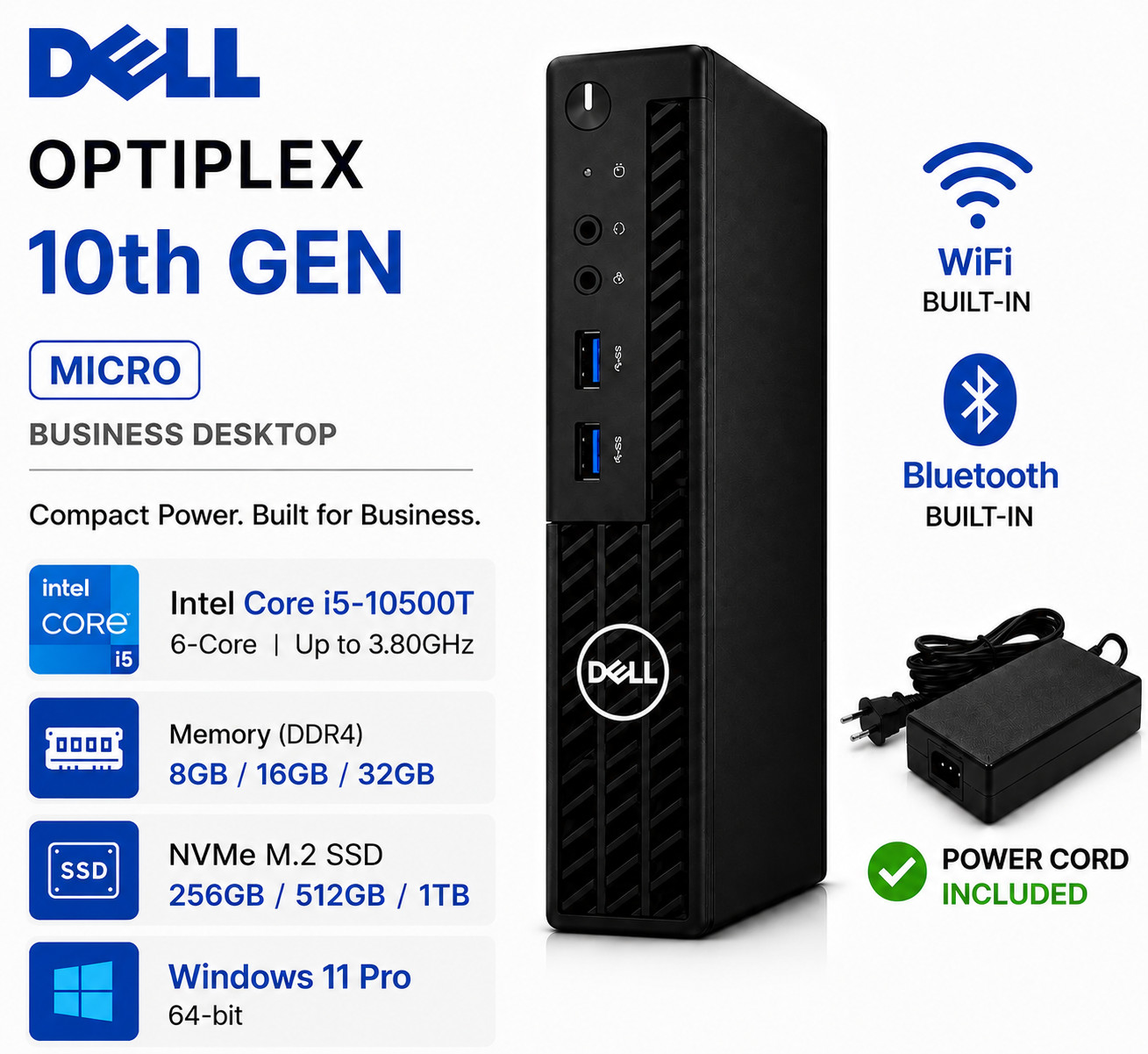 Dell mini Desktop Computer PC Intel i5-10500T 32GB 1TB NVMe WiFi Win11 W/office