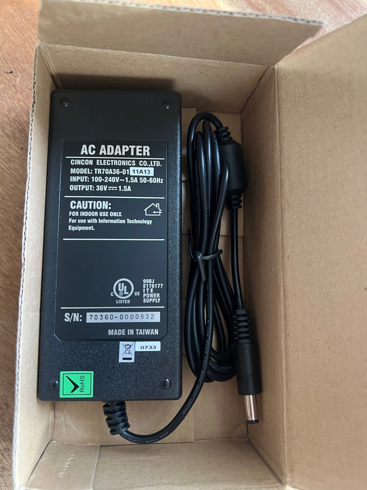 New Cincon TR70A36-01 Desktop Power Supply 36V 2.0A 72W AC Adapter PSU NIB