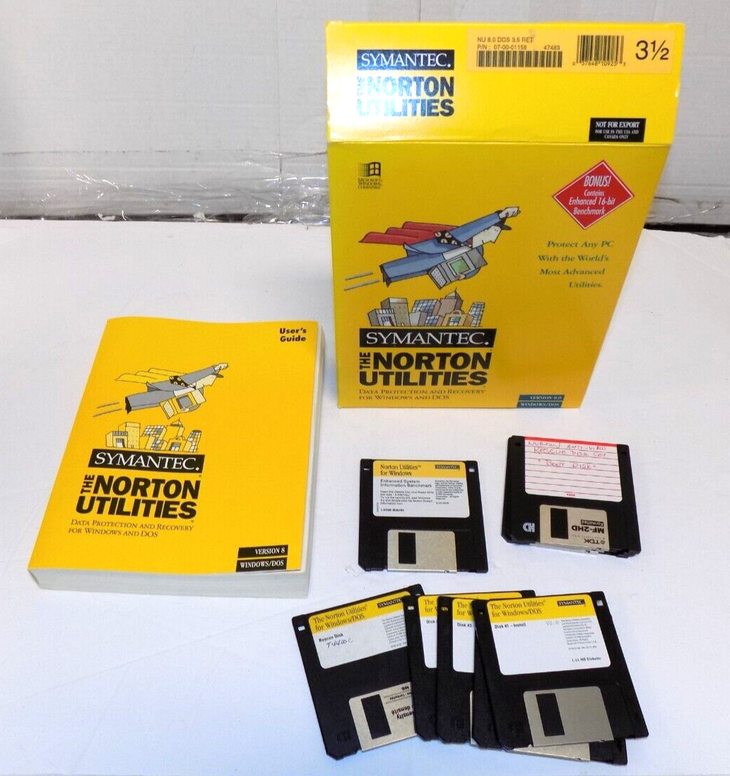 Symantec The Norton Utilities Version 8.0. 3.5" Floppy Windows DOS Complete
