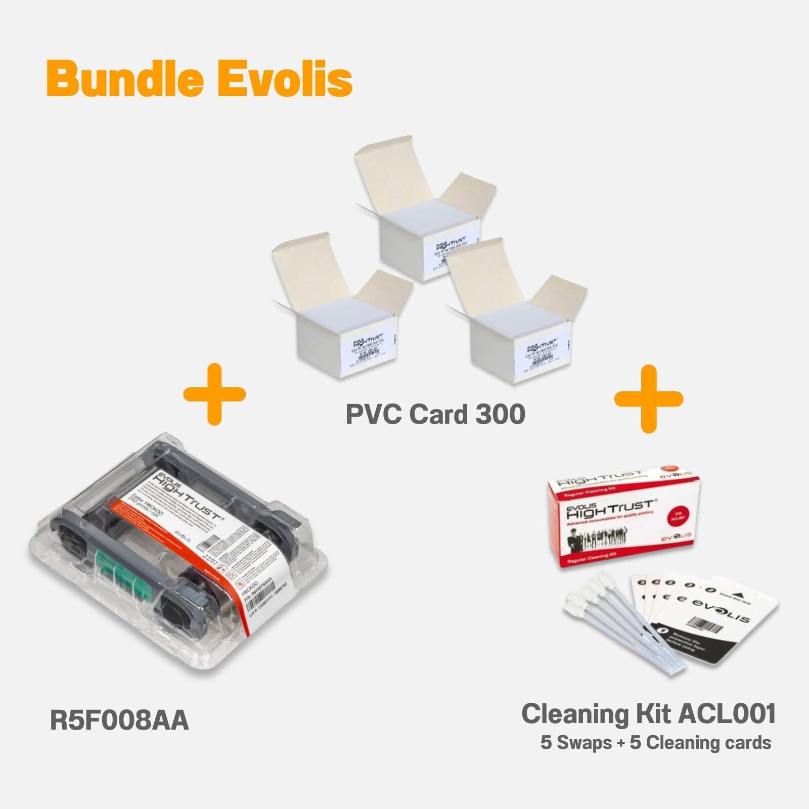 EVOLIS BUNDLE PRIMACY R5F008AAA + 300 PVC CARD + CLEANING KIT ACL001 