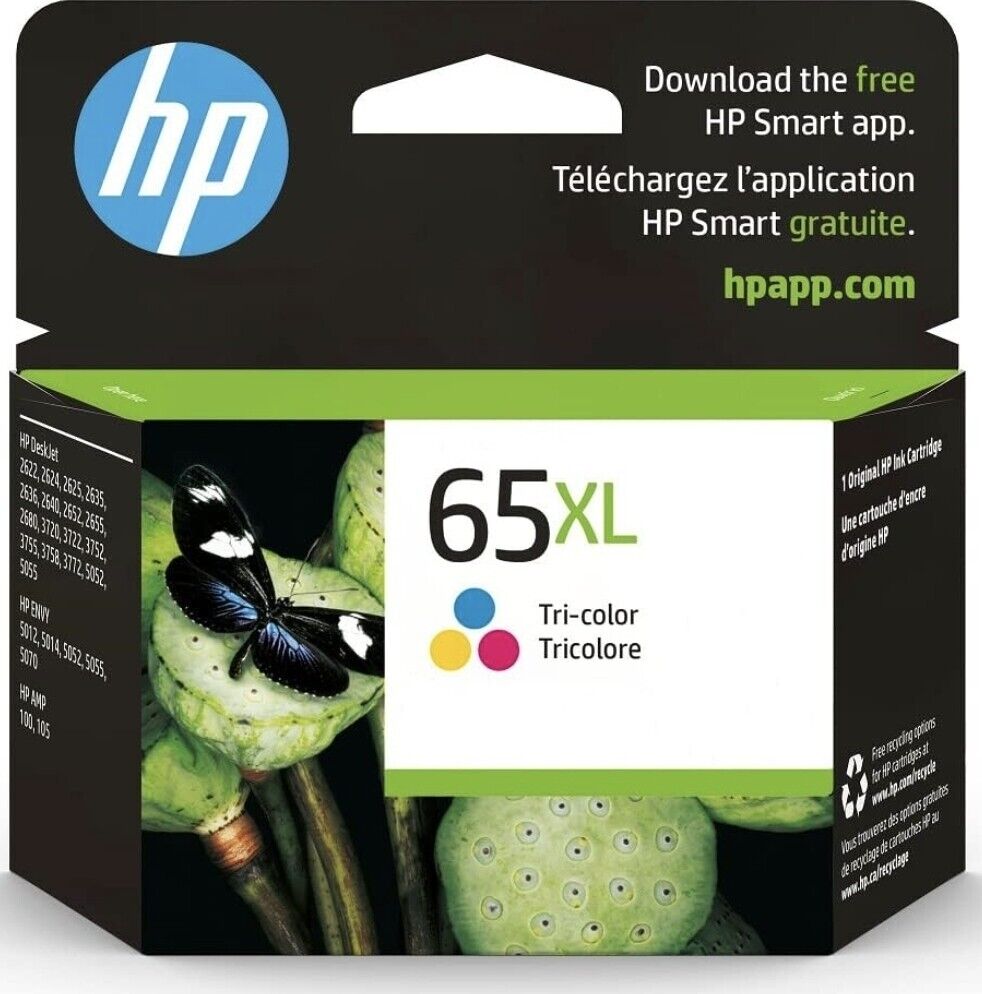 HP 65XL tri-color Ink Cartridge C,Y,M N9K03AN - NEW - GENUINE- EXP 6/22, SEALED
