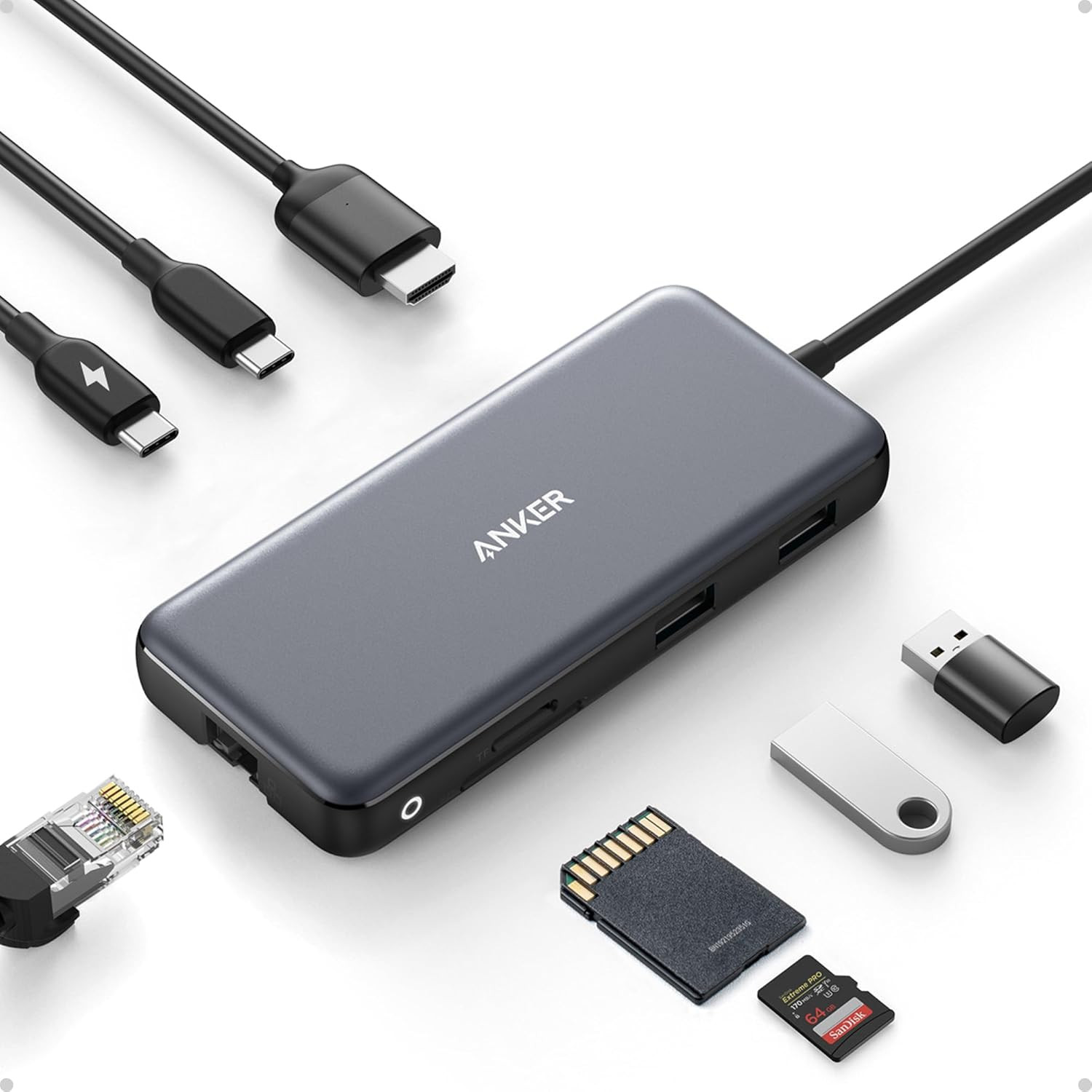 USB-C Hub, 8-In-1 Multiport Ethernet Adapter with 4K@60Hz HDMI Port