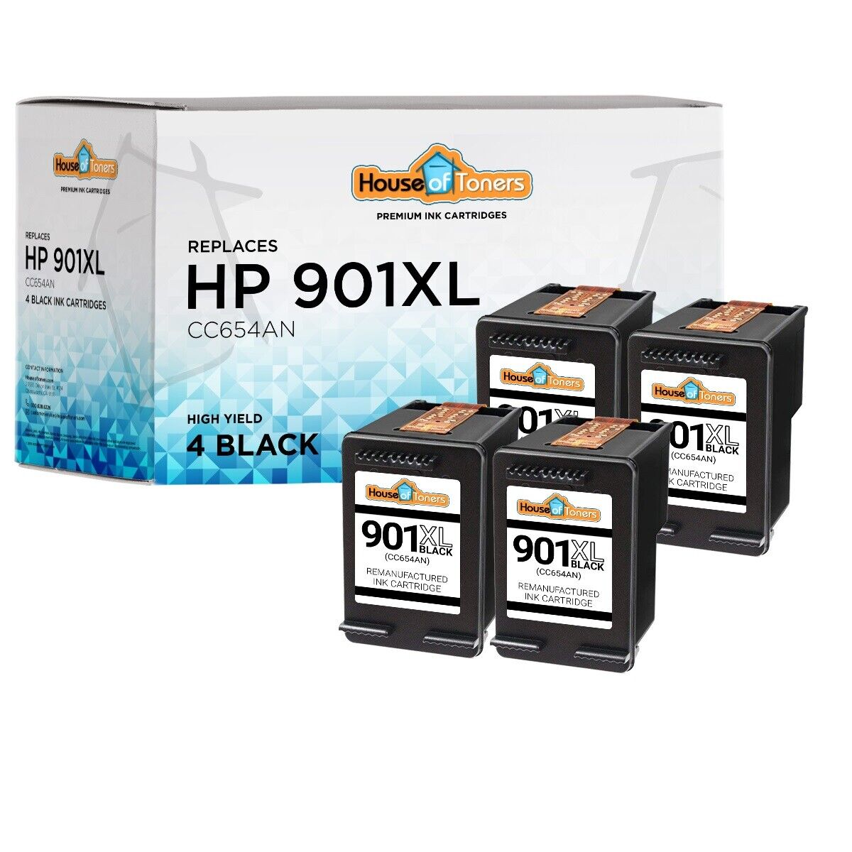 4PK High Yield Ink Cartridges HP 901 XL Black Fits Officejet J4500 Printers