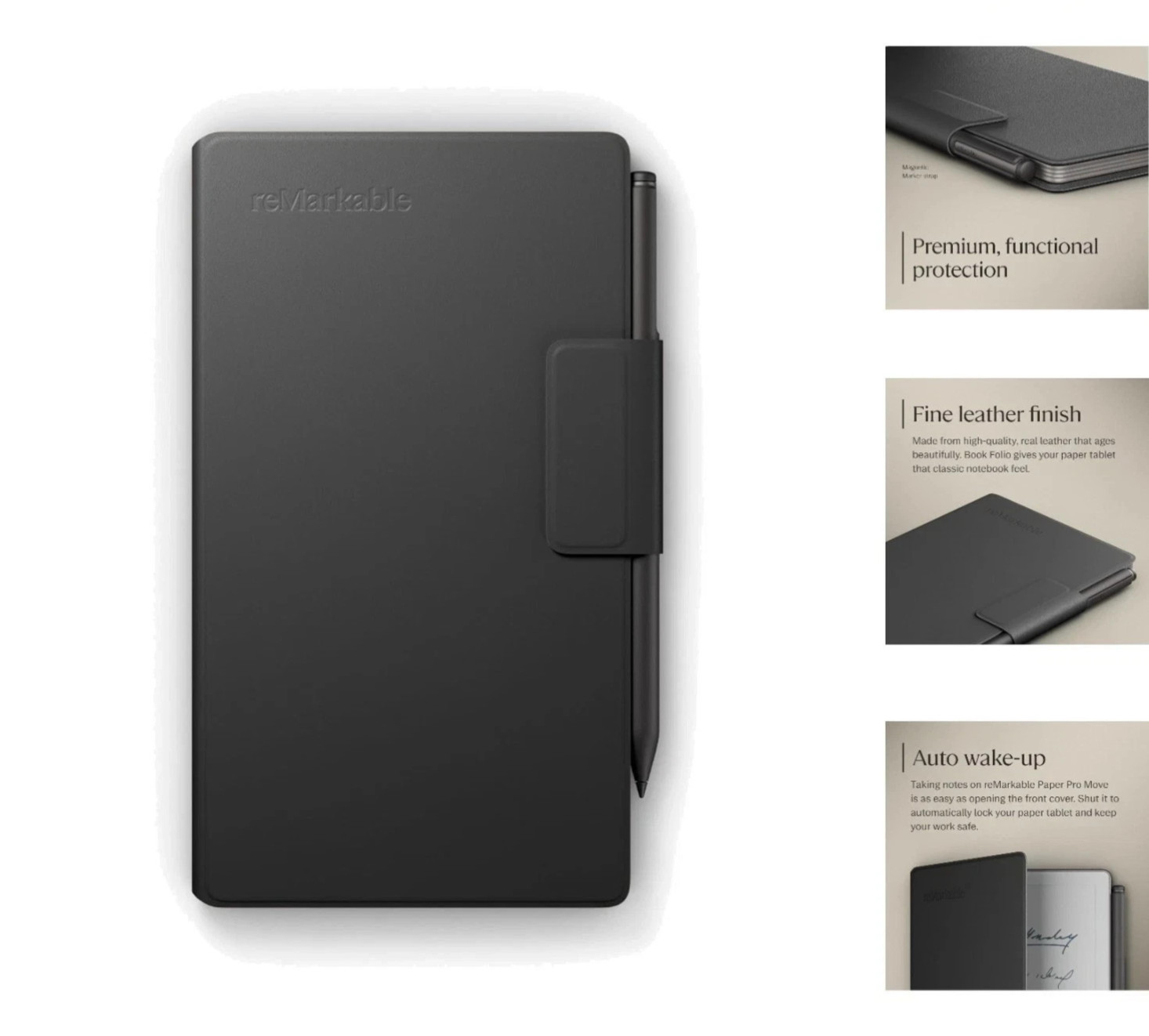 reMarkable Paper Pro Move - Black Leather Book Folio for Your 7.3''