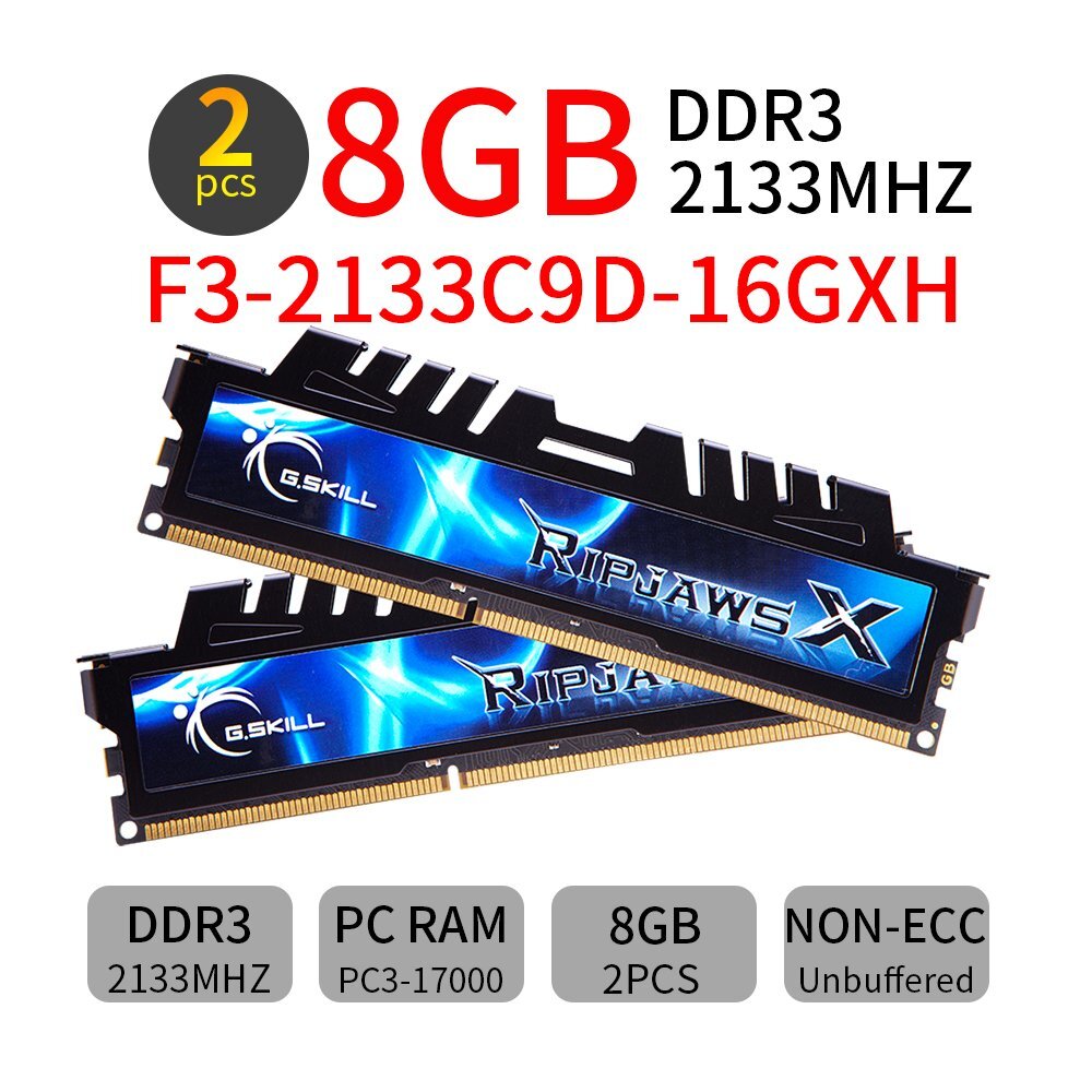 G.Skill Ripjaws X 16GB Kit 2x8GB DDR3 OC 2133MHz PC3-17000U Desktop PC Memory AB