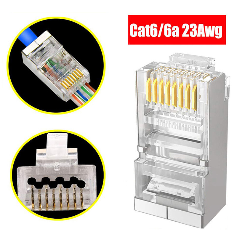 Shielded RJ45 Cat6 Cat6A Pass Through Connectors Gold Plated Ethernet Ends 8p8c