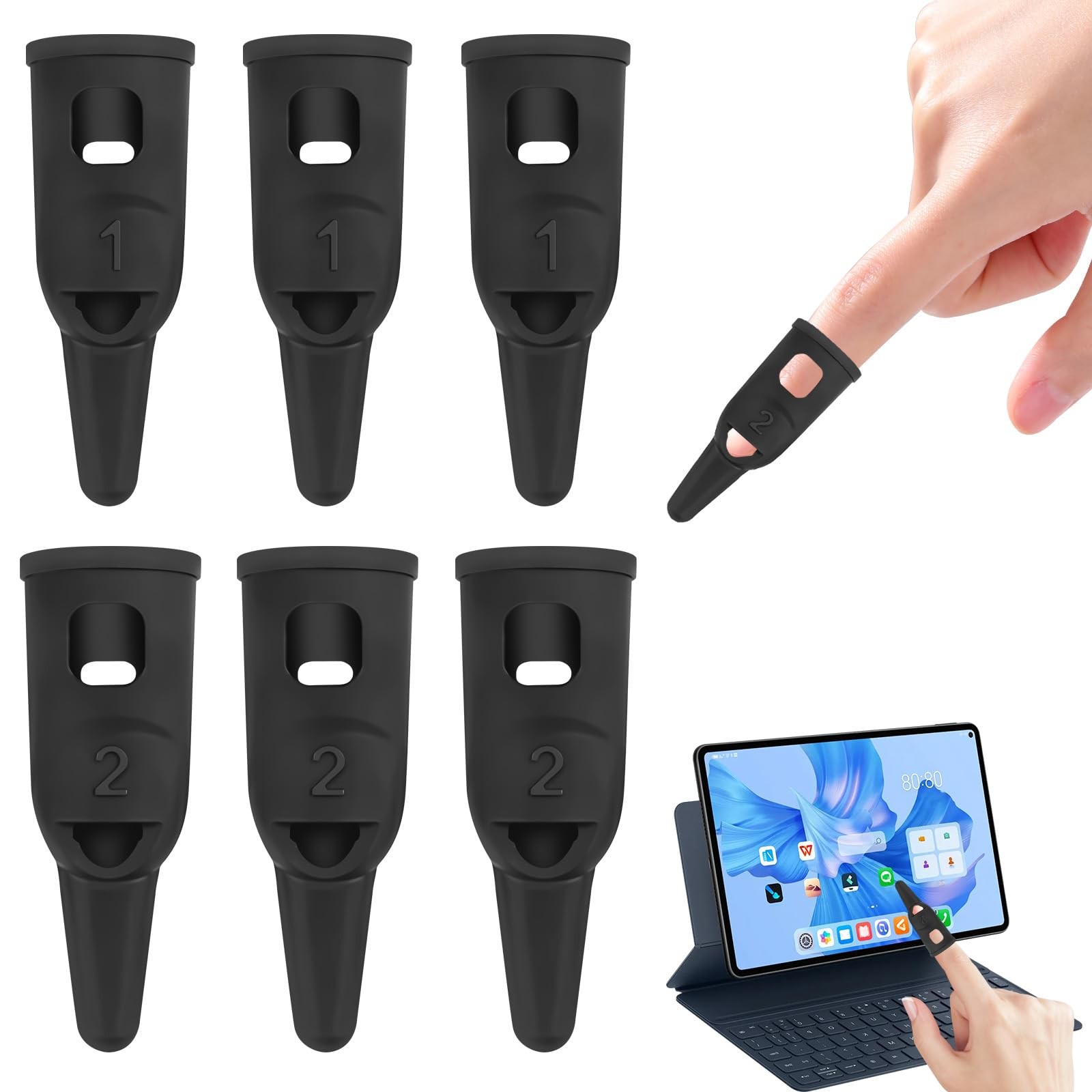 6Pcs Finger Stylus Pen for Touchscreen High Precision Sensitivity Black 