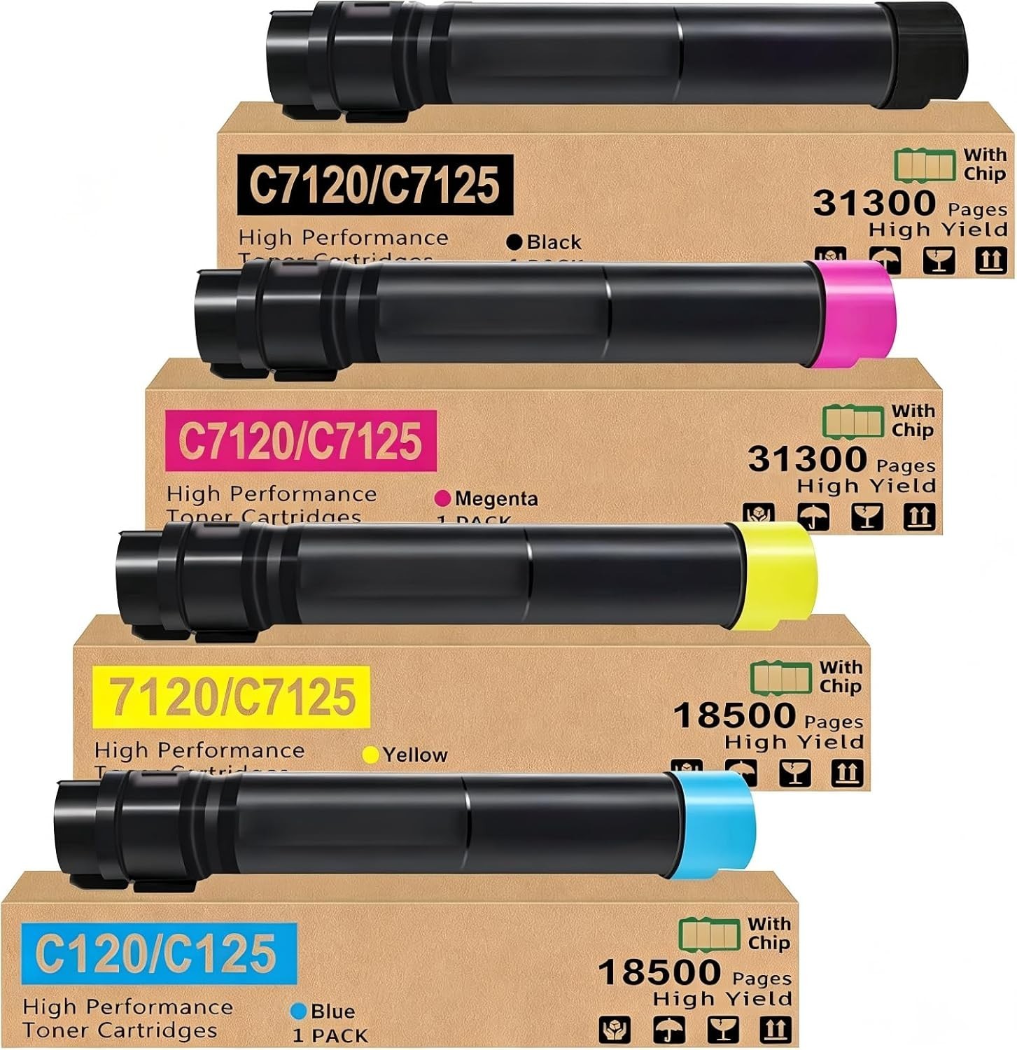 Compatible w/ Xerox C7120 C7125 C7130 Toner Set 4 Pack 006R01824-1827 High Yield