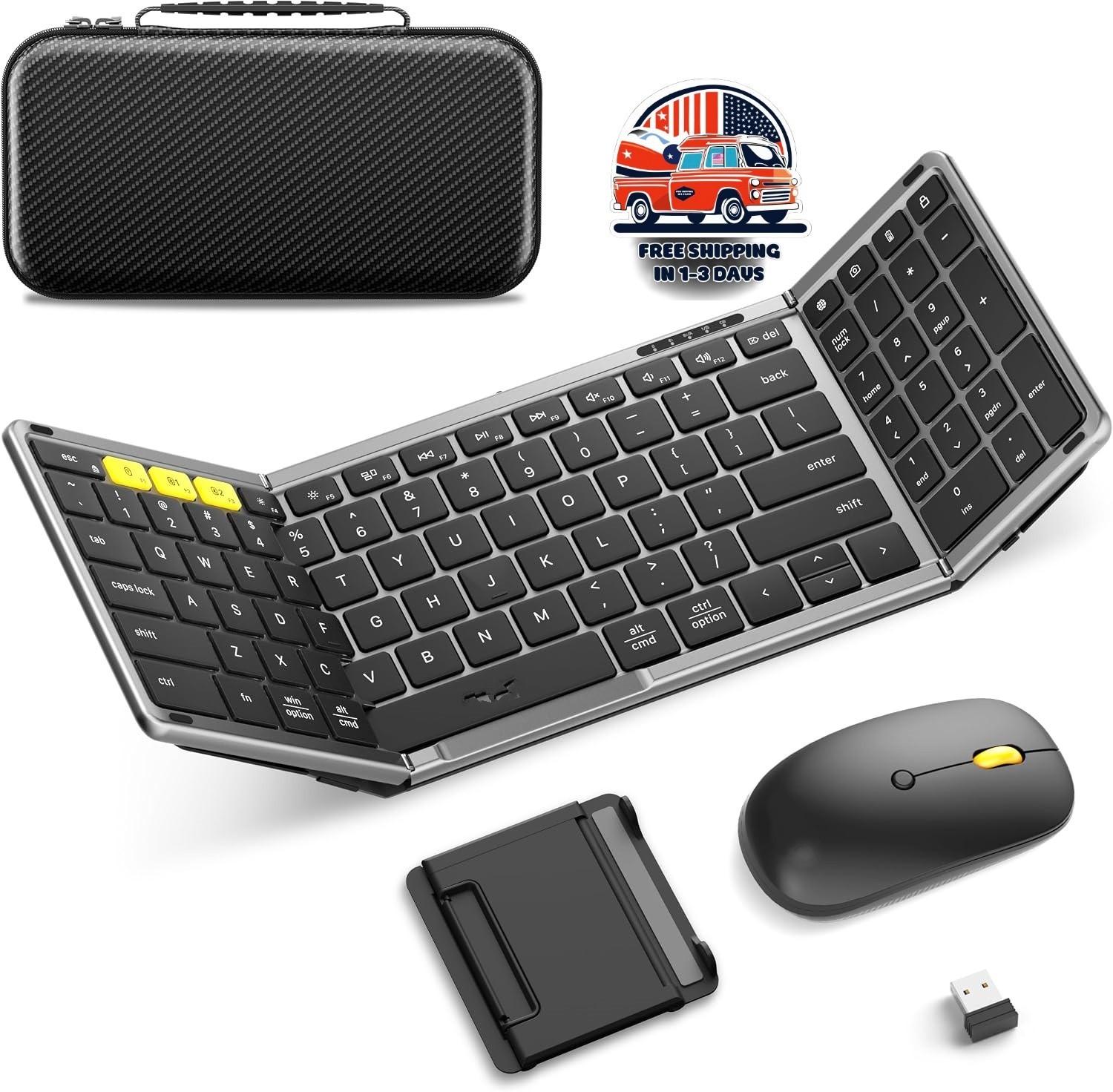 Teclado Bluetooth Plegable con Teclado Numerico Inalambrico Cuero PU Portatil.