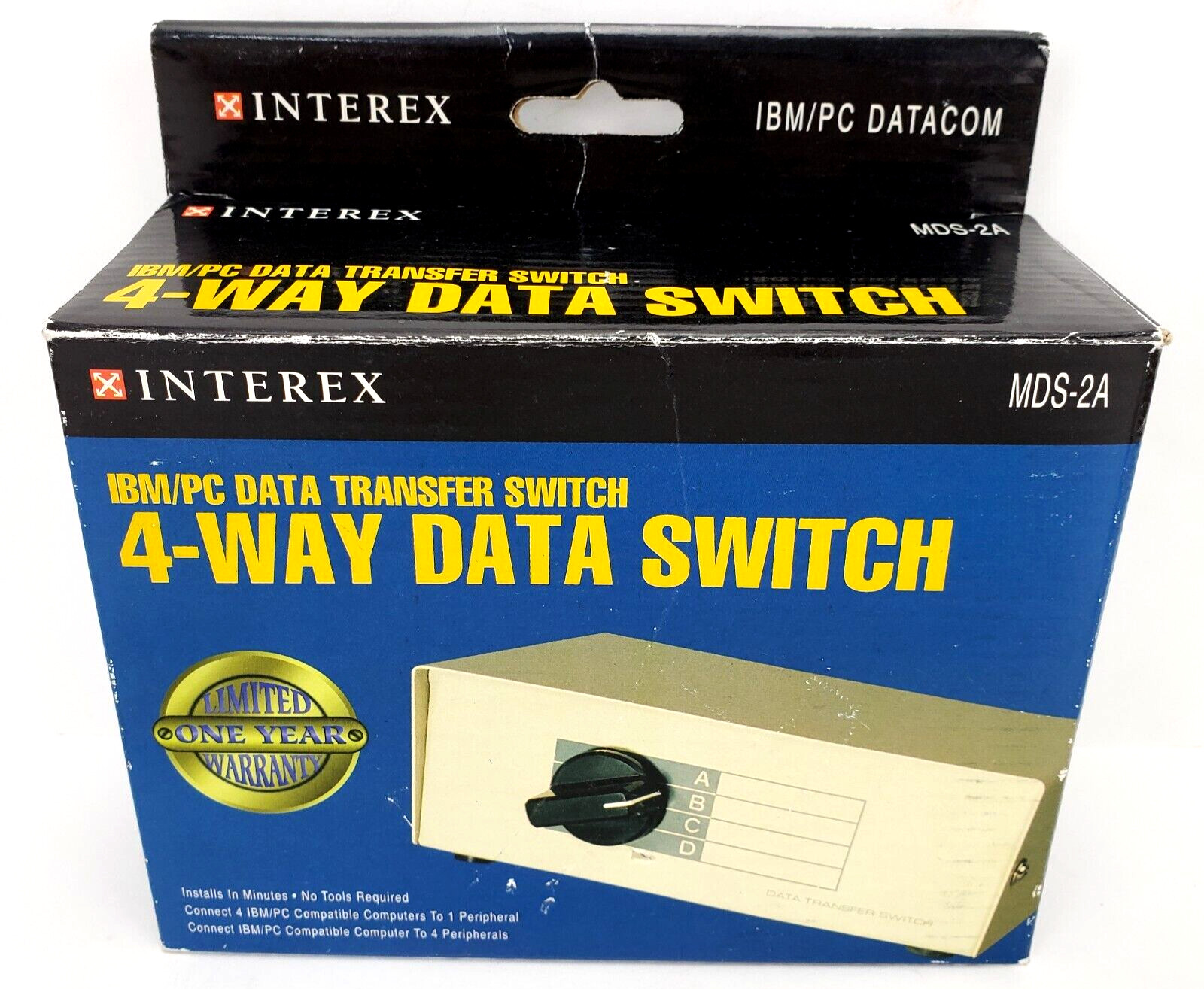 Vintage Interex 4-Way Data Transfer Switch IBM/PC Datacom MDS-2A 