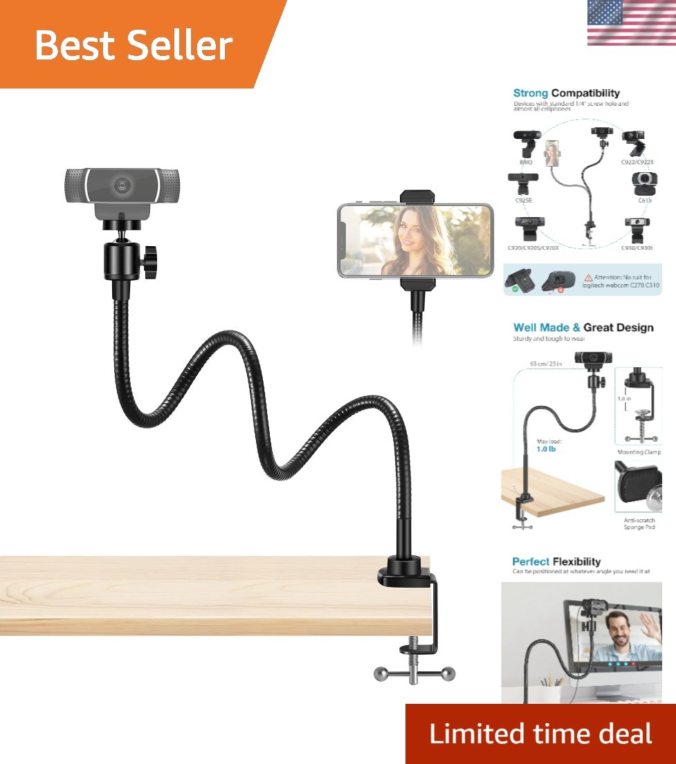 Aluminum Alloy Webcam Stand with Adjustable Gooseneck - Perfect for All Devices