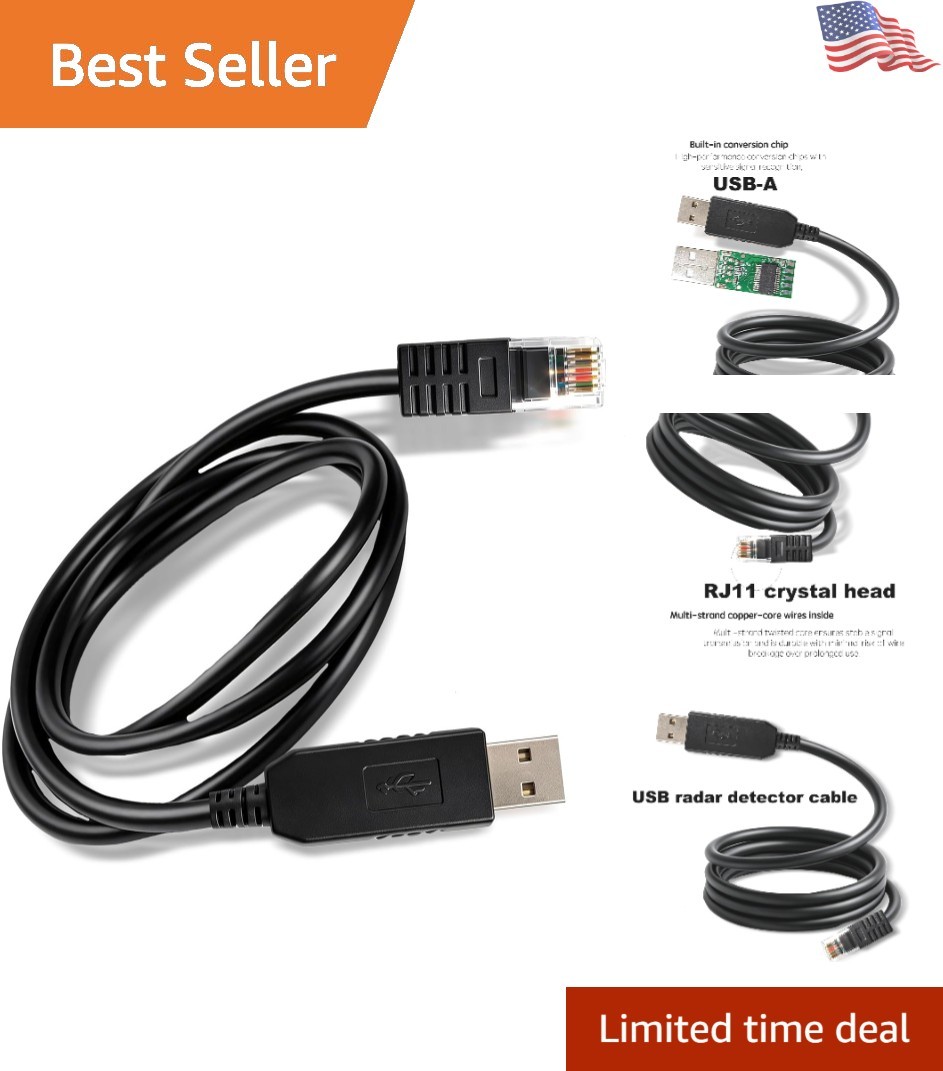 5Ft USB to RJ11 Radar Detector Cable - Reliable Data Transfer for Multiple Units