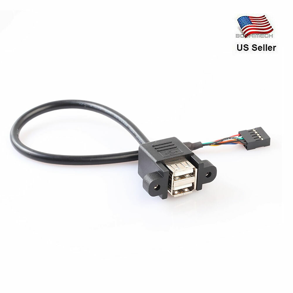 9 Pin Motherboard Header to 2 Ports USB 2.0 Female Cable Adapter for PC