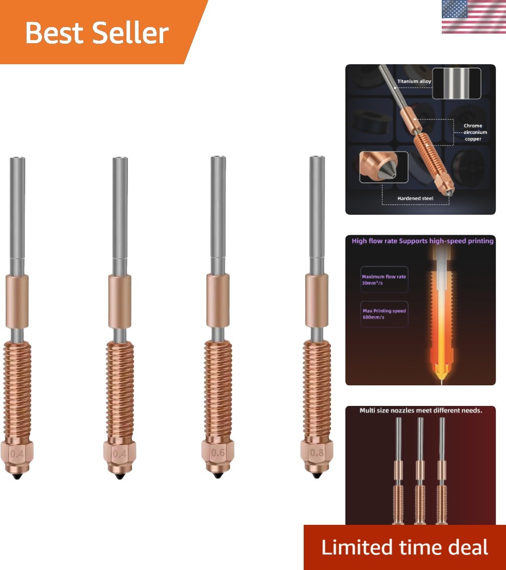 4PCS Quick-Swap Nozzle Kit for K2 SE, K1C, Ender 3 V3, 3D Printer Copper Allo...