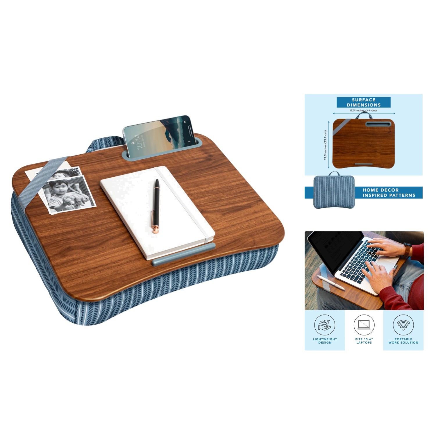 Ultra-Portable Designer Lap Desk for Laptops - Soft Cushion Base & Phone Slot