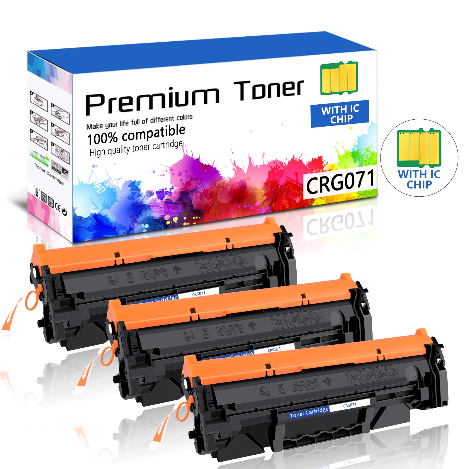 3PK 071 Toner Cartridges with New Chip for Canon imageCLASS LBP122dw LBP120
