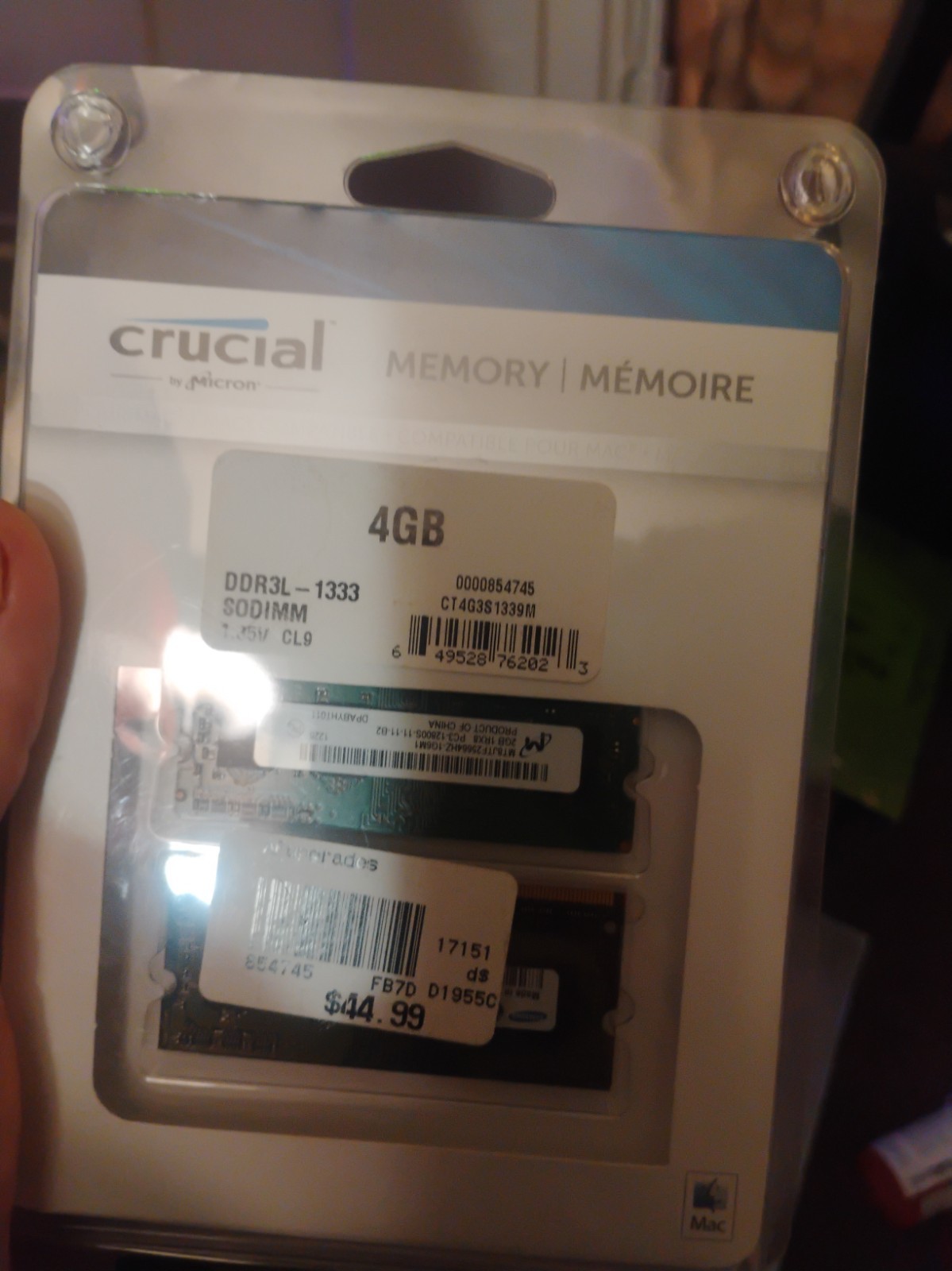 4GB DDR3L-1600 SODIMM  1.35V CL11 Crucial Memory by Micron MAC Laptop *NEW*