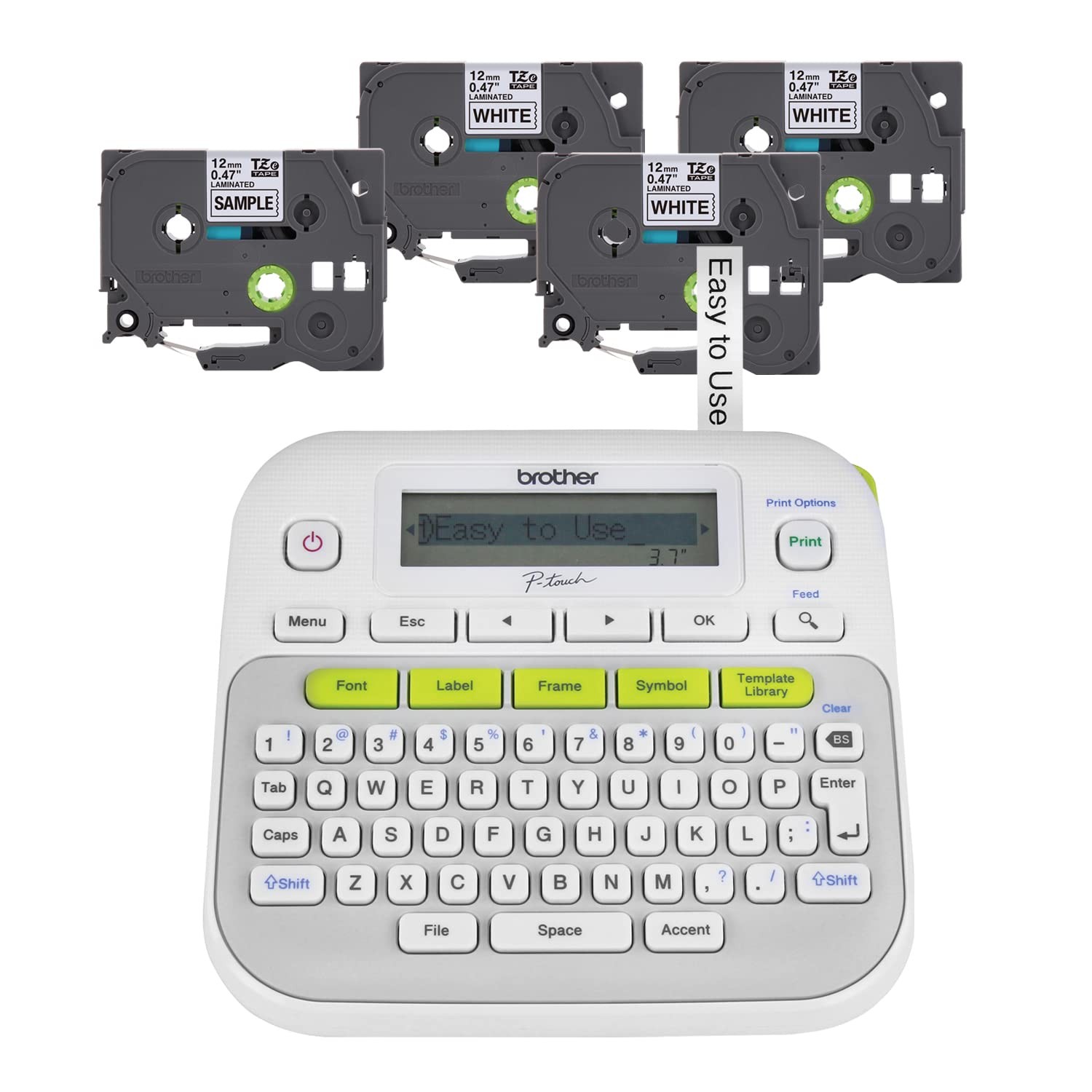 Label Maker Brother P Touch PTD210BP Easy-to Use White Bundle Tapes