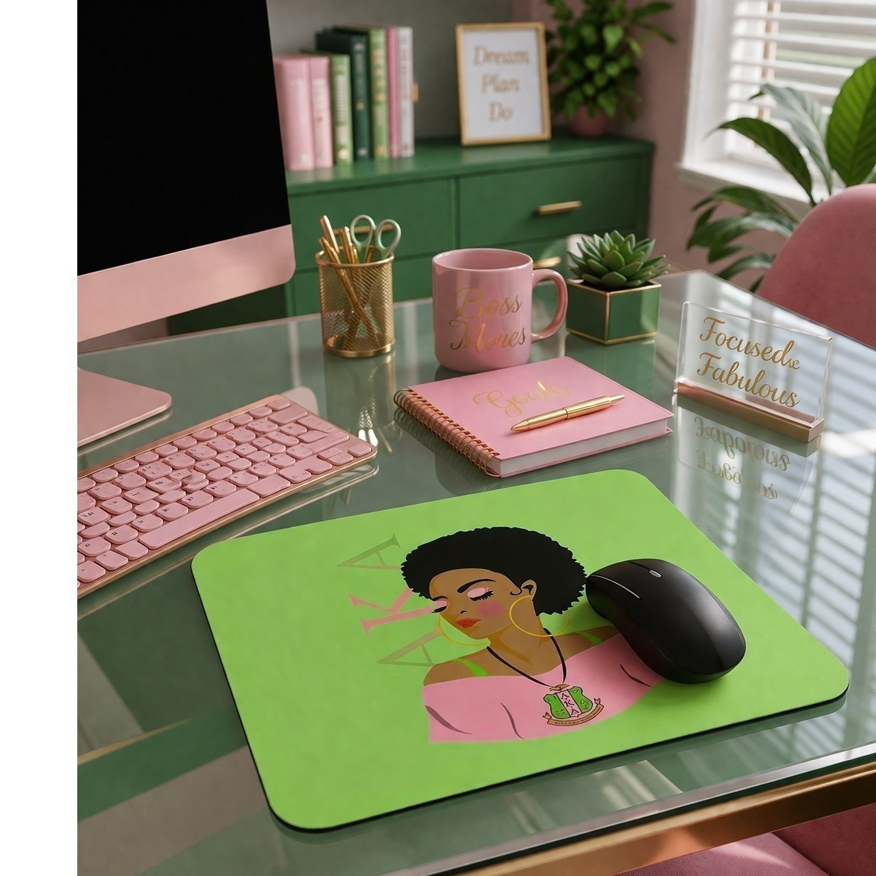 AKA Alpha Kappa Alpha Mouse Pad Pink and Green with Lady Print