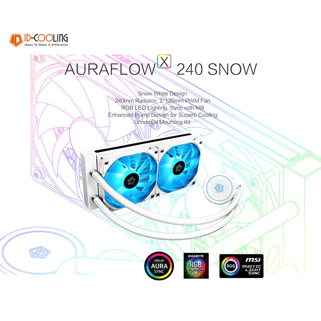 Liquid CPU Cooler White 240mm RGB AURA All-In-One Water Cooling Radiator System