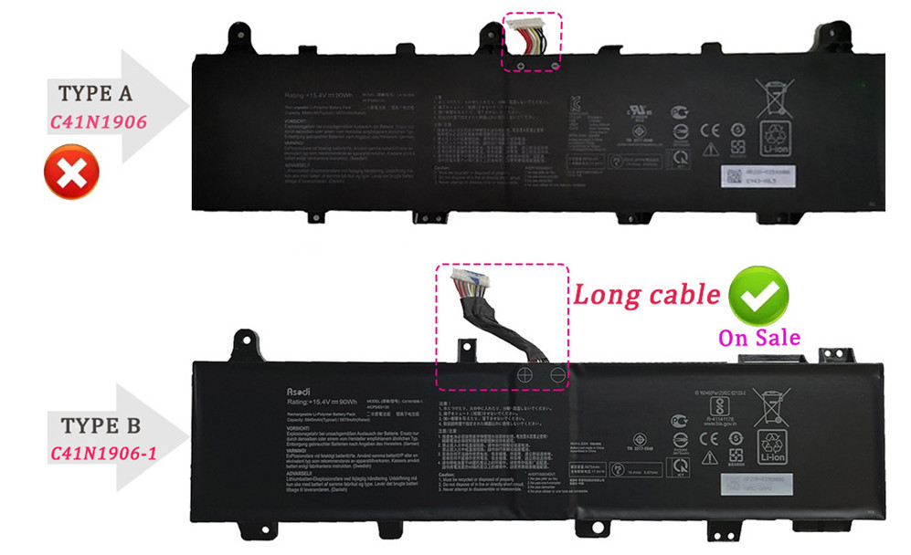 C41N1906-1(Long Cable) 90Wh Laptop Battery For ASUS TUF Gaming FA506IV FA566IV