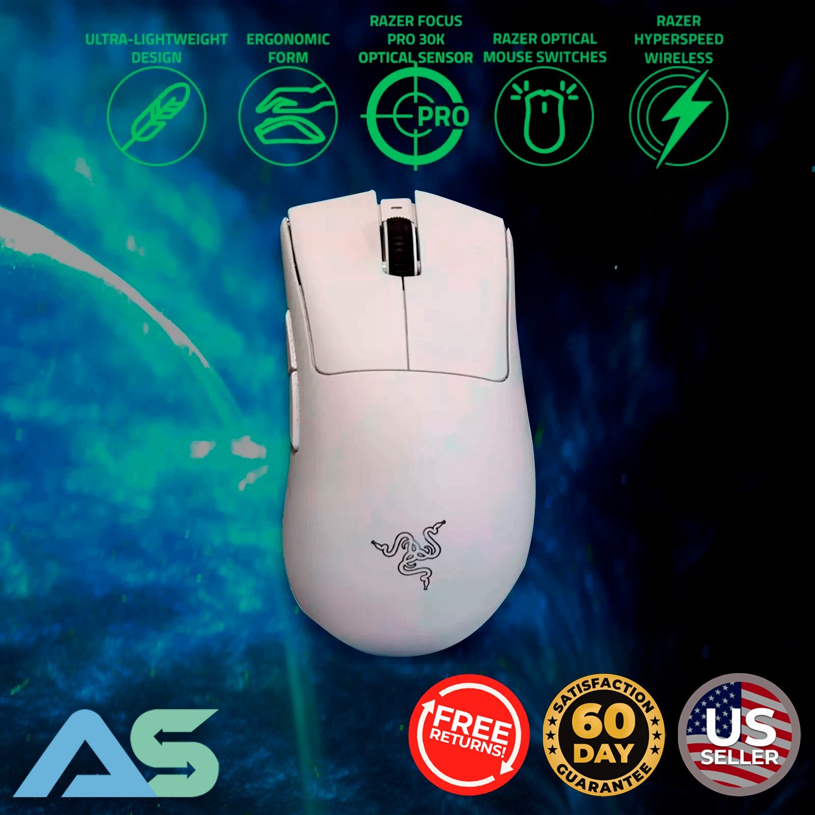 Razer Deathadder V3 Pro Ultra-Lightweight HyperSpeed Wireless Gaming Mouse White