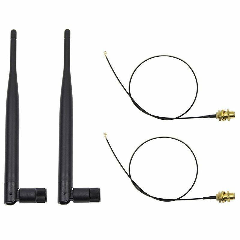 2 x 6dBi 2.4GHz 5GHz Dual Band WiFi RP-SMA Antenna + 2 x 35cm U.fl / IPEX Cable 
