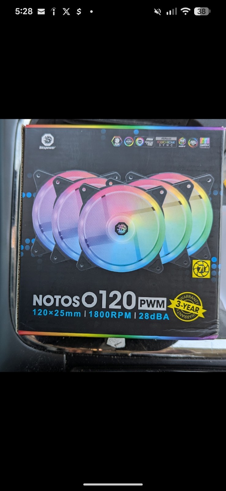 5 pack Bitspower NOTOS O120 120mm PWM 4-Pin ARGB Black Case Fan 1800RPM 25mm