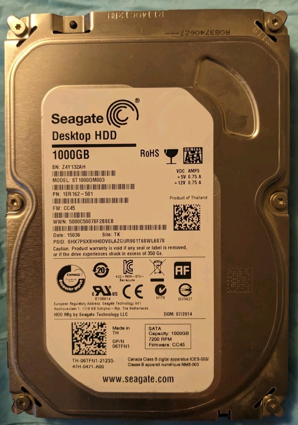 SEAGATE 3.5" 1000GB/7200RPM INTERNAL SATA HDD ST1000DM003