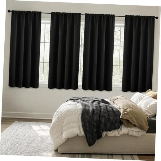 out Curtains 63 Inch Length for Bedroom Set of 4 40"W x 63"L (Pack of 4) Black