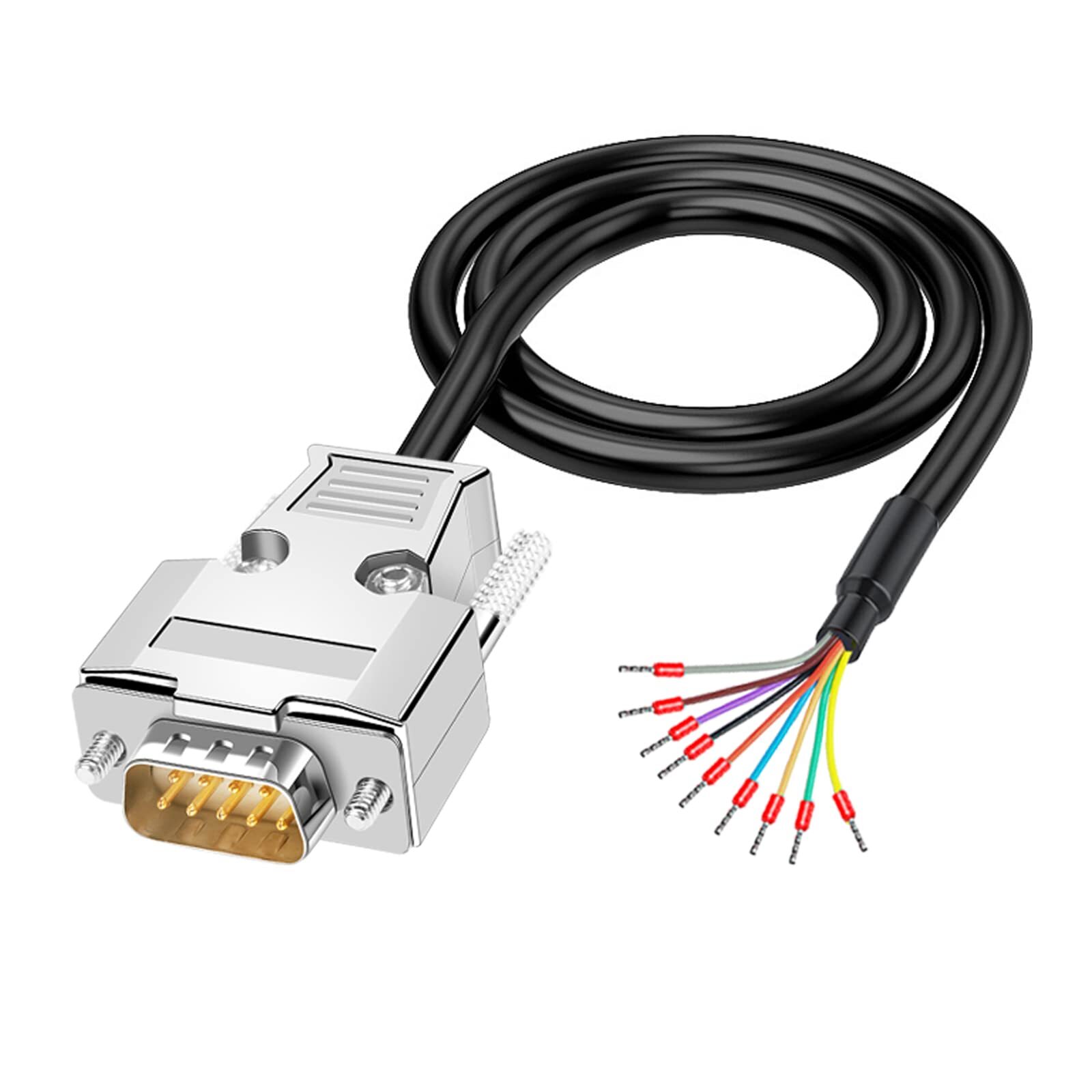DB9 Solderless Breakout Connector with 5Ft 24AWG Replacement Cable Metal Shel...