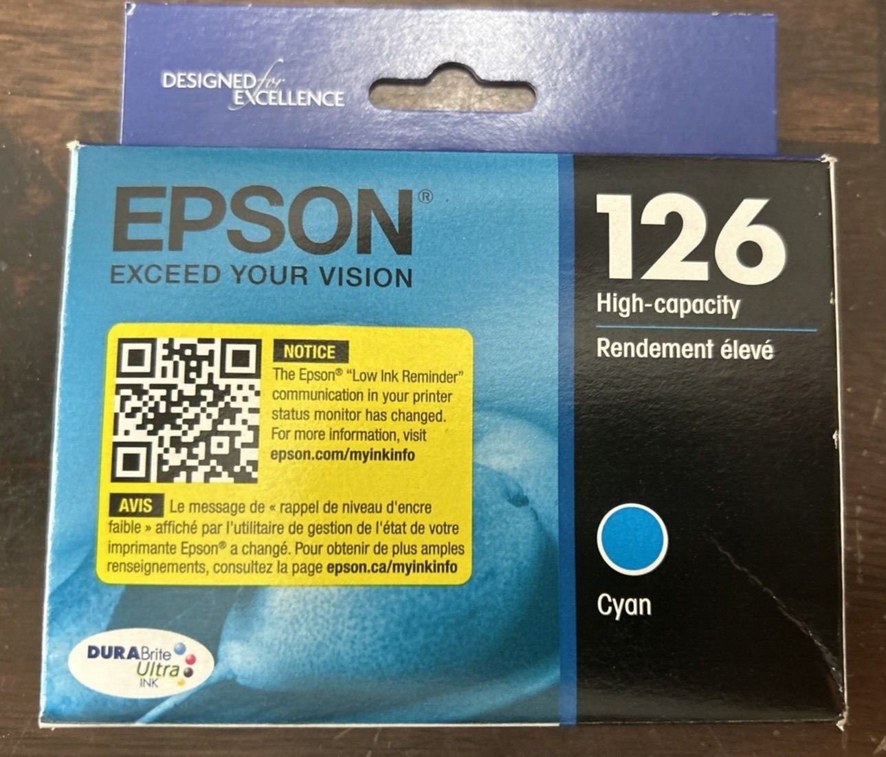 Epson T126 DURABrite Ultra Cyan High Capacity Ink Cartridge Exp 06/2026