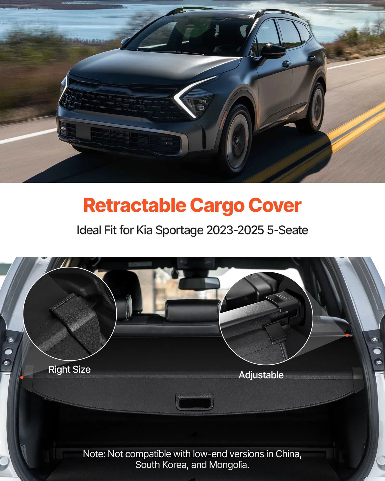 Retractable Cargo Cover, Premium Leather Texture Trunk Cover, Anti-Peeping Lugga