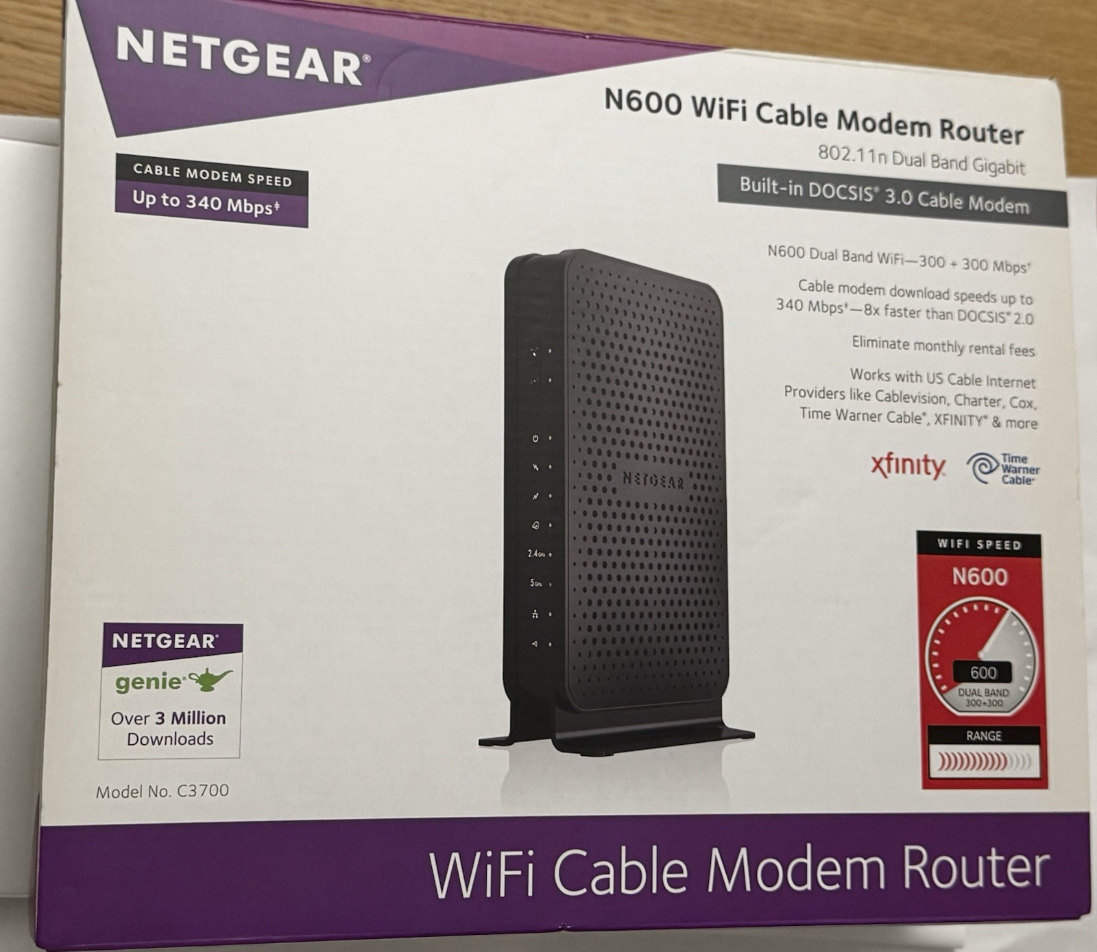 Netgear C3700 N600 WiFi Cable Modem Router 802.11n Dual Band