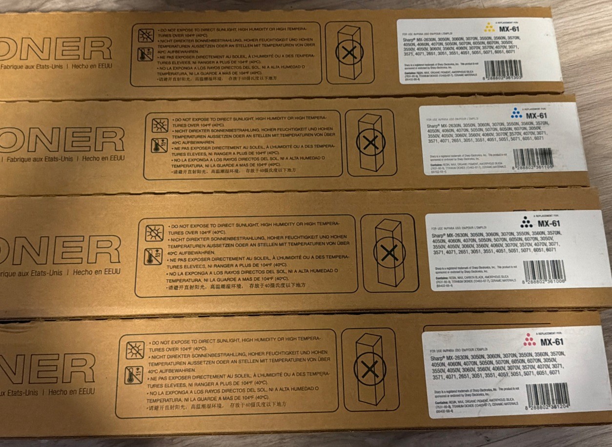 Compatible CMYK Toner for Sharp MX-61NT, MX2651, MX3070, MX3071 4pk